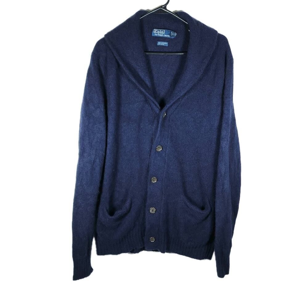Polo Ralph Lauren Men's Sz M Blue Cashmer Long Sleeve ButtonUp Cardigan Sweater